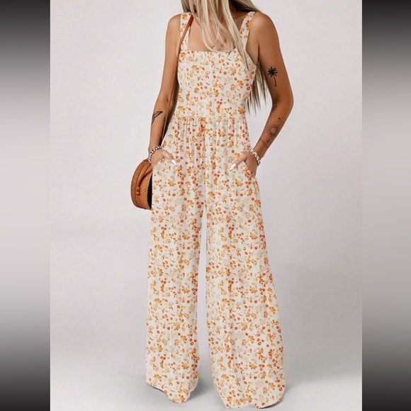 Pants - Boho Floral Print Wide Leg Palazzo Pants Jumpsuit